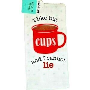 Cuisinart I LIKE BIG CUPS AND I CANNOT LIE Kitchen Towel Red Mug Cotton Gift NEW